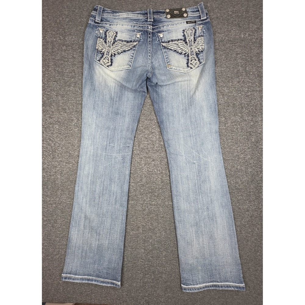 Miss Me Embellished Angel Wing Cross Pocket MidRise Easy Boot Jeans SZ 32x34